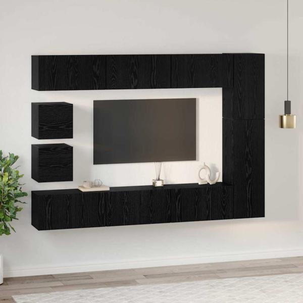 TV-Schrank-Set mit Regal Wandmontiert Sonstiges mit Speicher 10 pcs Schwarze Eiche Holzwerkstoff