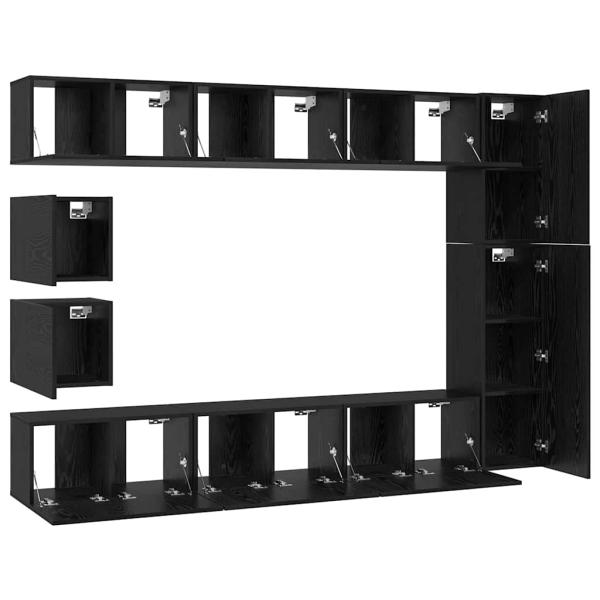 TV-Schrank-Set mit Regal Wandmontiert Sonstiges mit Speicher 10 pcs Schwarze Eiche Holzwerkstoff