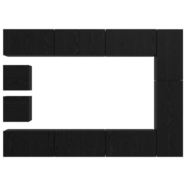 TV-Schrank-Set mit Regal Wandmontiert Sonstiges mit Speicher 10 pcs Schwarze Eiche Holzwerkstoff