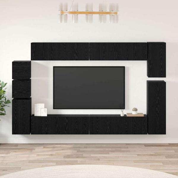 ARDEBO.de - TV-Schrank-Set mit Regal Wandmontiert Sonstiges mit Speicher 9 pcs Schwarze Eiche Holzwerkstoff