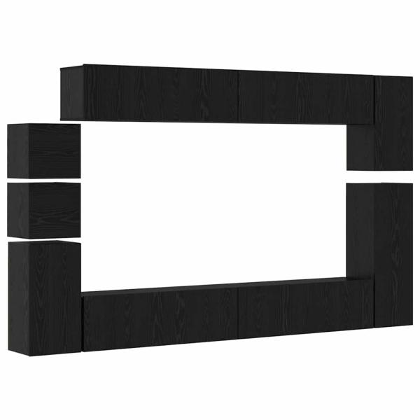 TV-Schrank-Set mit Regal Wandmontiert Sonstiges mit Speicher 9 pcs Schwarze Eiche Holzwerkstoff