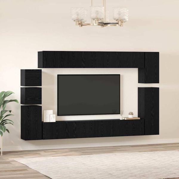 TV-Schrank-Set mit Regal Wandmontiert Sonstiges mit Speicher 9 pcs Schwarze Eiche Holzwerkstoff