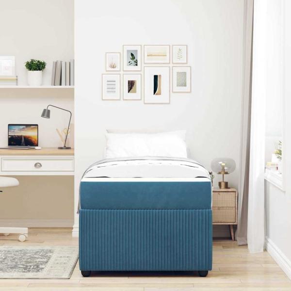 Bettgestell mit Matratze Sonstiges Blau 90 x 200 cm Samt