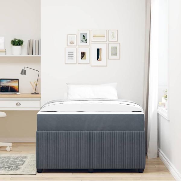Bettgestell mit Matratze Sonstiges Dunkelgrau 120 x 190 cm Samt