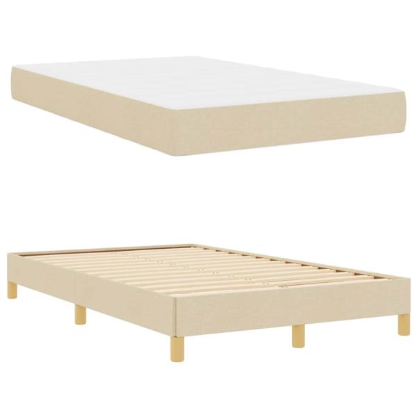 Boxspringbett Creme, Braun 120 x 200 cm Stoff, Ingenieurholz
