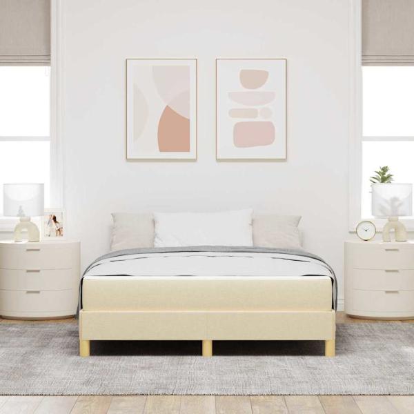 ARDEBO.de - Boxspringbett Creme, Braun 140 x 200 cm Stoff, Ingenieurholz
