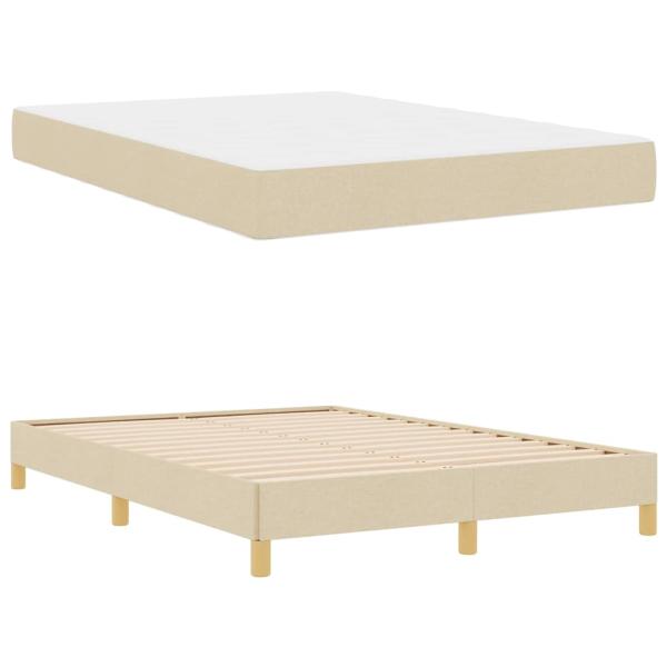 Boxspringbett Creme, Braun 140 x 200 cm Stoff, Ingenieurholz