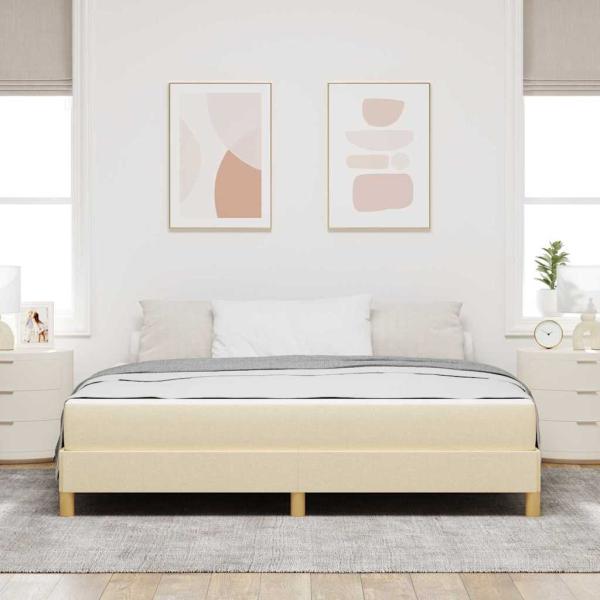 Boxspringbett Creme, Braun 180 x 200 cm Stoff, Ingenieurholz