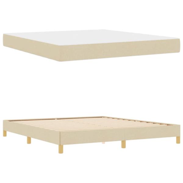 Boxspringbett Creme, Braun 180 x 200 cm Stoff, Ingenieurholz