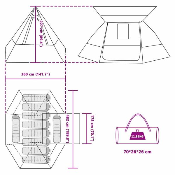 Zelt Grau und Orange 482 x 360 x 227 cm