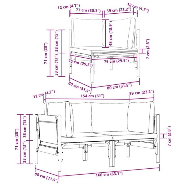 Gartenmöbel-Sets mit Kissen mit Kissen 2 pcs Anthrazit