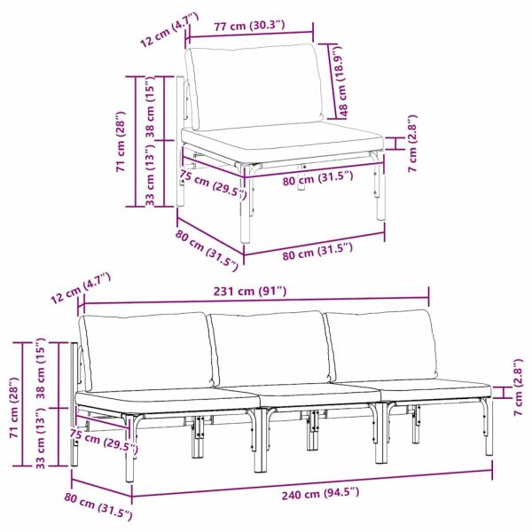 Gartenmöbel-Sets mit Kissen mit Kissen 3 pcs Anthrazit