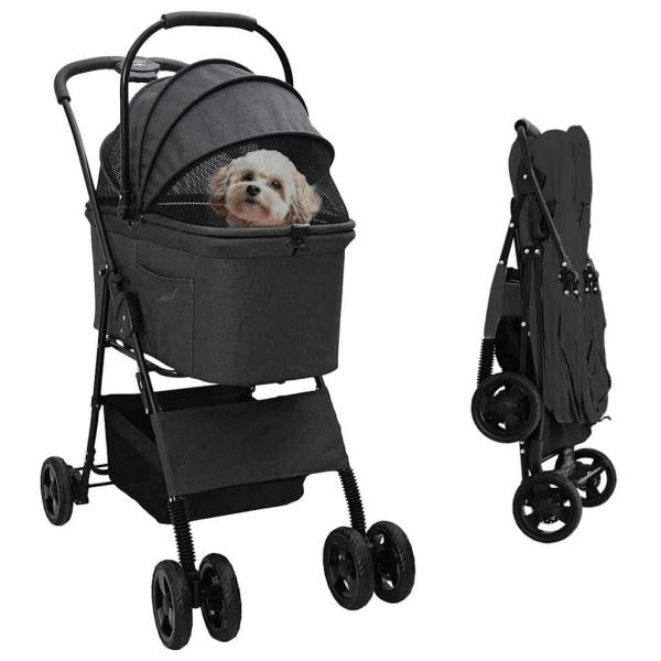 ARDEBO.de - Faltbarer Haustierwagen Schwarz 81 x 47 x 99 cm Oxford Stoff