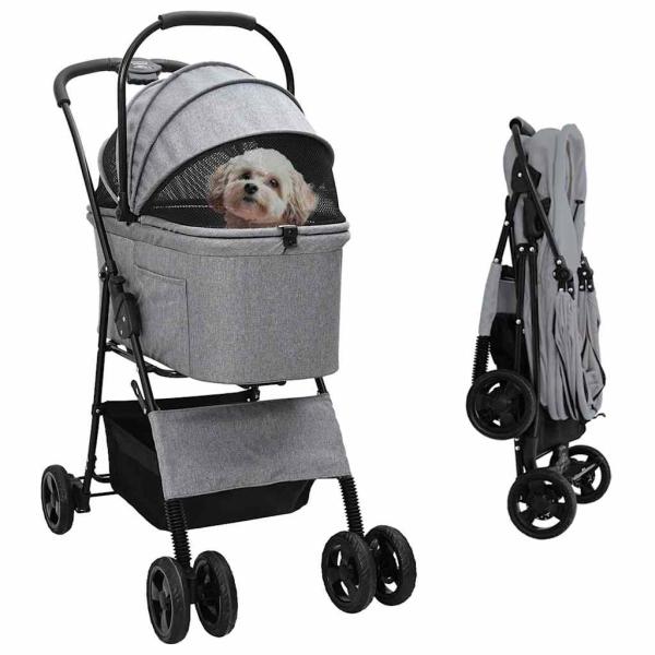 ARDEBO.de - Faltbarer Haustierwagen Grau 81 x 47 x 99 cm Oxford Stoff