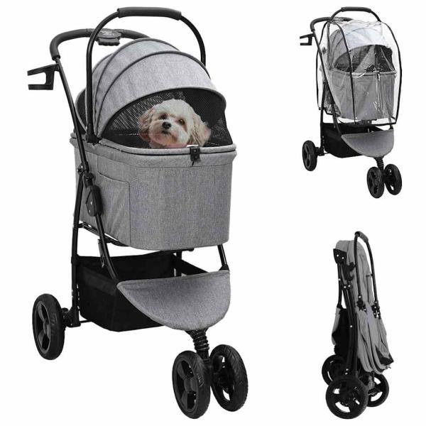 ARDEBO.de - Faltbarer Haustierwagen Grau 78 x 54 x 101 cm Oxford Stoff