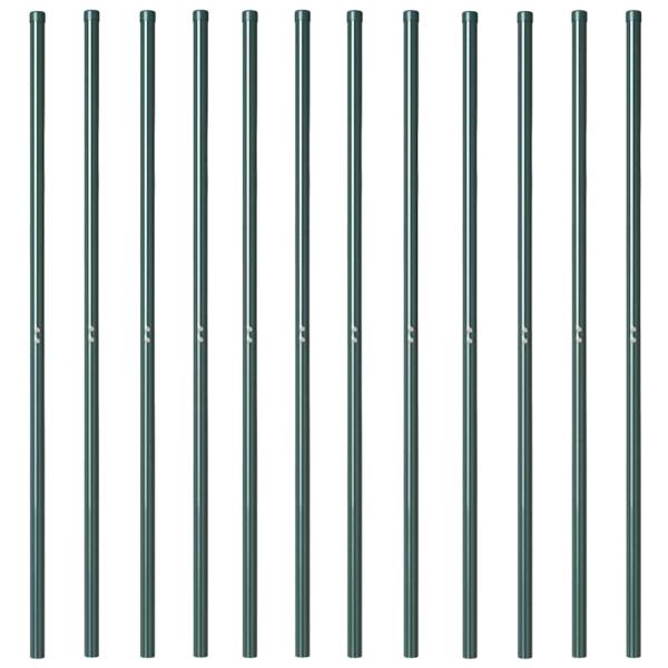 Zaunpfosten 12 pcs Grün 160 cm Pulverbeschichteter Stahl