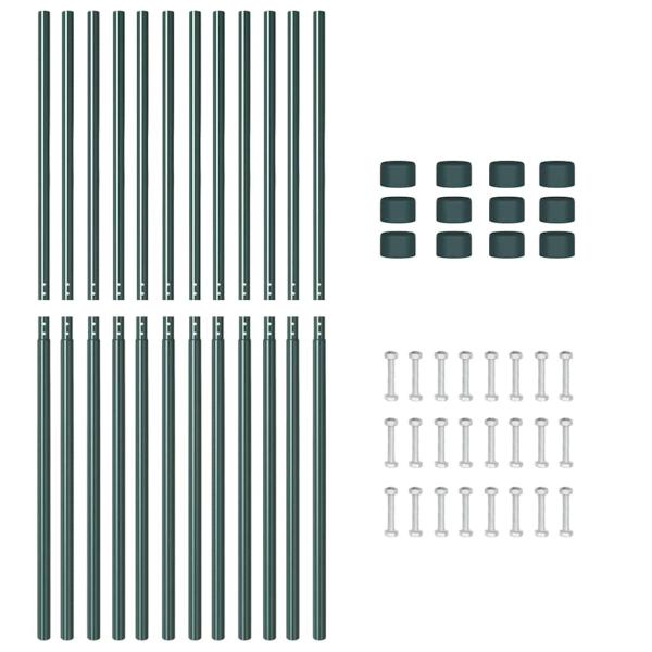 Zaunpfosten 12 pcs Grün 180 cm Pulverbeschichteter Stahl
