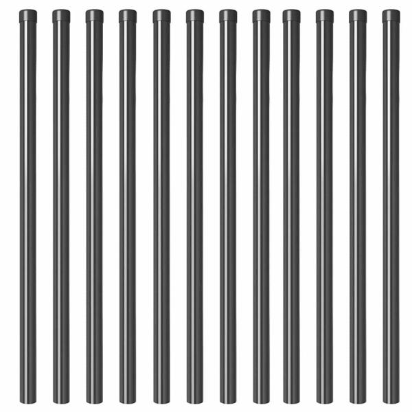 Zaunpfosten 12 pcs Grau 110 cm Pulverbeschichteter Stahl
