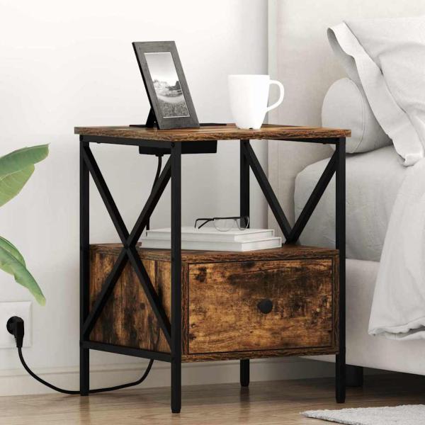 ARDEBO.de - Nachttisch 2 pcs Räuchereiche 41,5 x 40,5 x 55 cm Holzwerkstoff