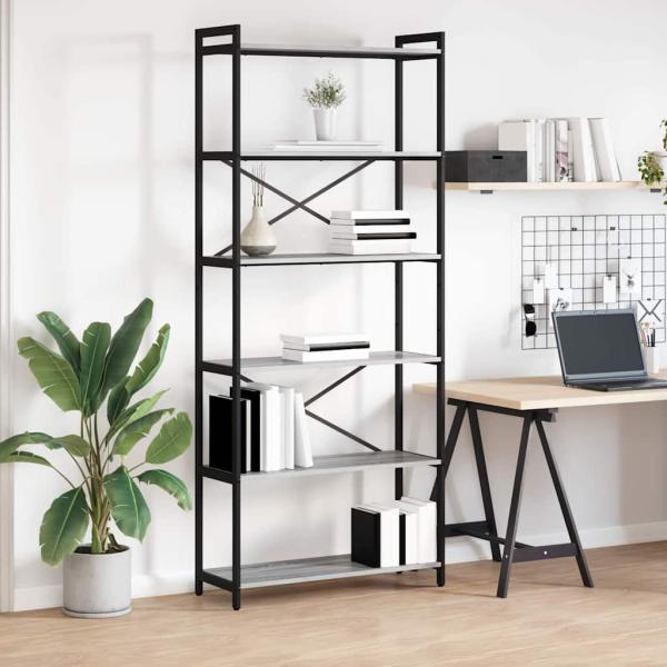 ARDEBO.de - Bücherregal Grau Sonoma 80 x 30 x 188 cm Holzwerkstoff