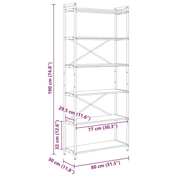 Bücherregal Eiche handwerklich 80 x 30 x 188 cm Holzwerkstoff