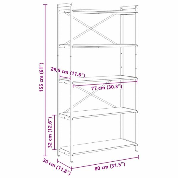 Bücherregal Grau Sonoma 80 x 30 x 153 cm Holzwerkstoff