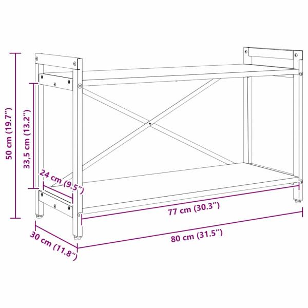 Bücherregal Eiche handwerklich 80 x 30 x 48,5 cm Holzwerkstoff