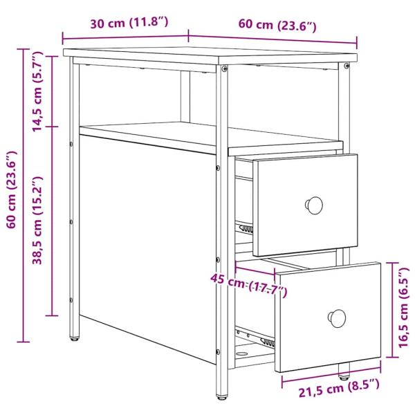 Nachttisch mit Schubladen Eiche handwerklich 30 x 60 x 60 cm
