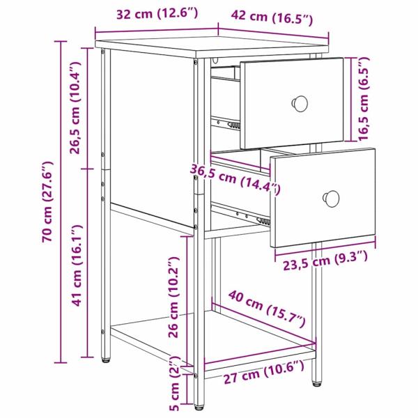 Nachttisch mit Schubladen Eiche handwerklich 32 x 42 x 70 cm