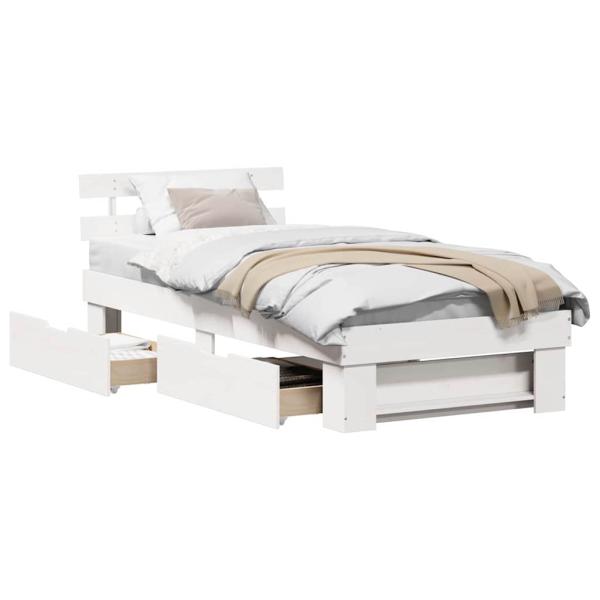 Bettgestell mit Schubladen mit Kopfteil mit Speicher Weiß 90 x 190 cm Kiefernholz