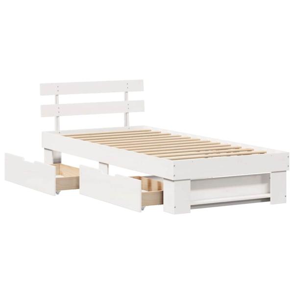 Bettgestell mit Schubladen mit Kopfteil mit Speicher Weiß 90 x 190 cm Kiefernholz