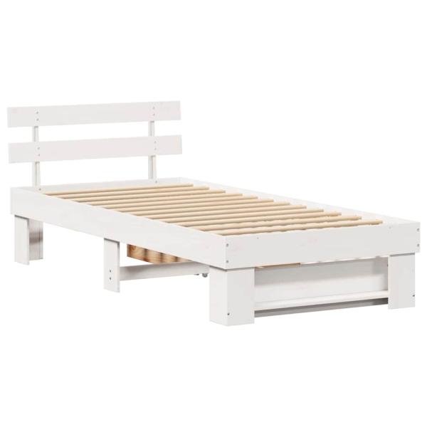 Bettgestell mit Schubladen mit Kopfteil mit Speicher Weiß 90 x 190 cm Kiefernholz