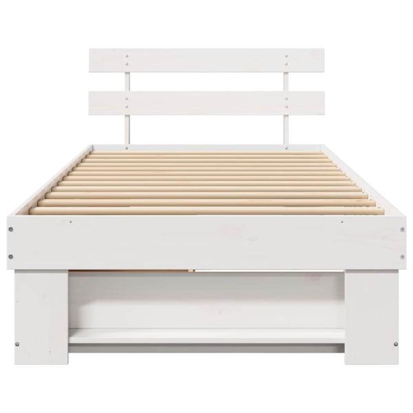 Bettgestell mit Schubladen mit Kopfteil mit Speicher Weiß 90 x 190 cm Kiefernholz