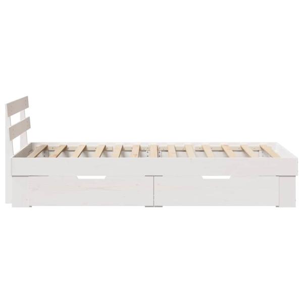 Bettgestell mit Schubladen mit Kopfteil mit Speicher Weiß 90 x 190 cm Kiefernholz