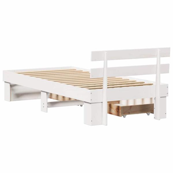 Bettgestell mit Schubladen mit Kopfteil mit Speicher Weiß 90 x 190 cm Kiefernholz
