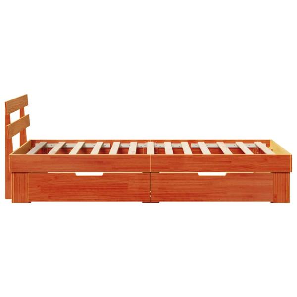 Bettgestell mit Schubladen mit Kopfteil mit Speicher Wachsbraun 90 x 190 cm Massivkiefer