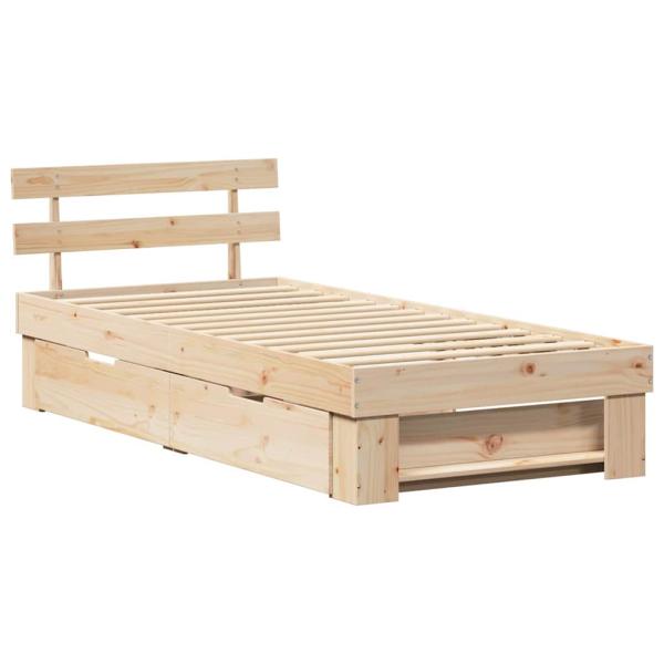 Bettgestell mit Schubladen mit Kopfteil mit Speicher Braun 75 x 190 cm Massivkiefer