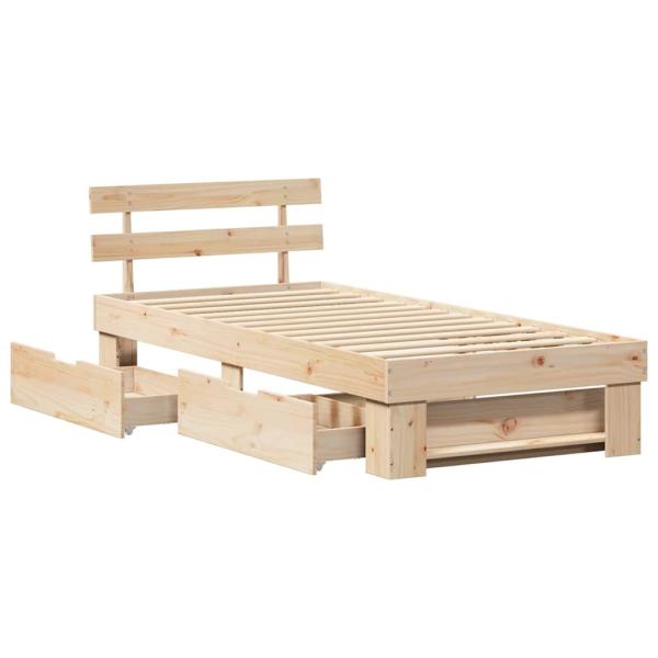 Bettgestell mit Schubladen mit Kopfteil mit Speicher Braun 75 x 190 cm Massivkiefer