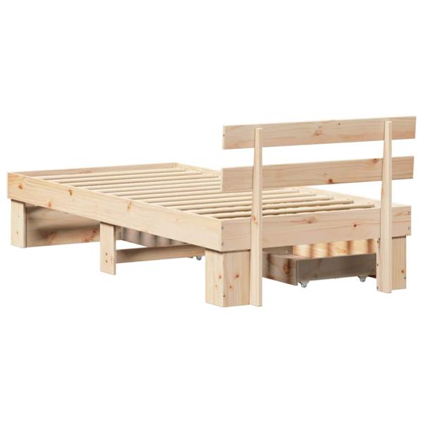 Bettgestell mit Schubladen mit Kopfteil mit Speicher Braun 75 x 190 cm Massivkiefer