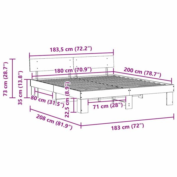 Bettgestell mit Kopfteil Braun 180 x 200 cm Massivkiefer