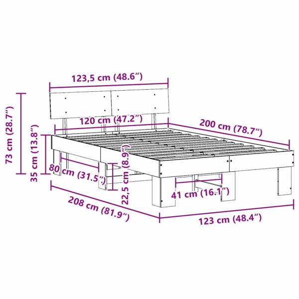 Bettgestell mit Kopfteil Braun 120 x 200 cm Massivkiefer