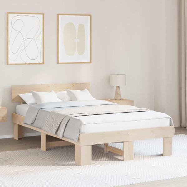 ARDEBO.de - Bettgestell mit Kopfteil Braun 140 x 190 cm Massivkiefer