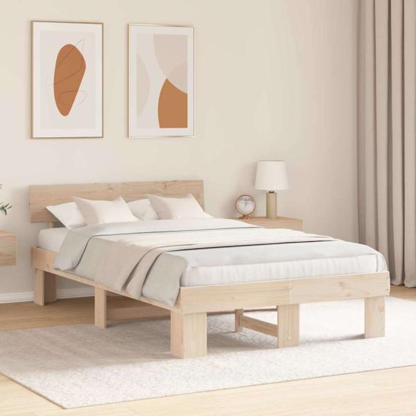 Bettgestell mit Kopfteil Braun 140 x 190 cm Massivkiefer
