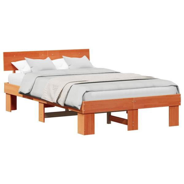 Bettgestell mit Kopfteil Wachsbraun 120 x 190 cm Massivkiefer