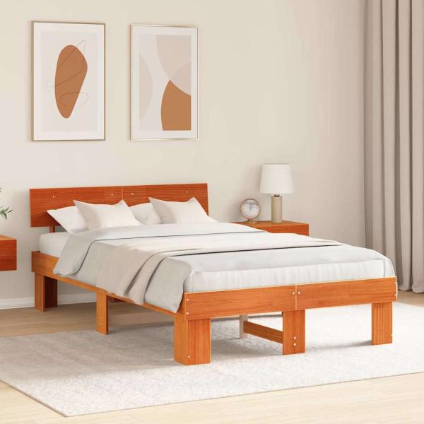 Bettgestell mit Kopfteil Wachsbraun 120 x 190 cm Massivkiefer