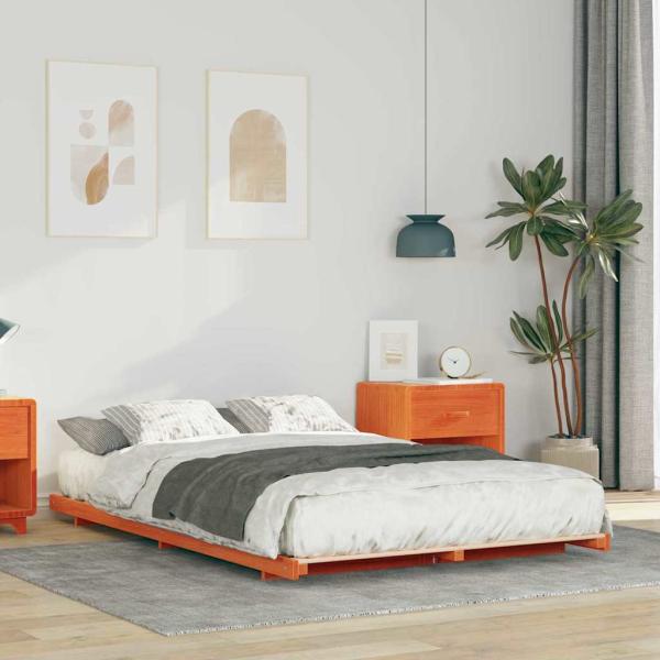 ARDEBO.de - Bodenbettgestell Wachsbraun 140 x 190 cm Massivholz Kiefer