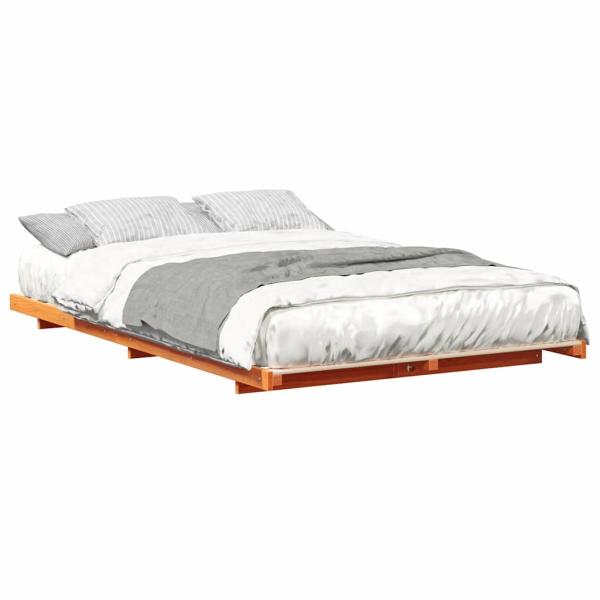Bodenbettgestell Wachsbraun 140 x 190 cm Massivholz Kiefer