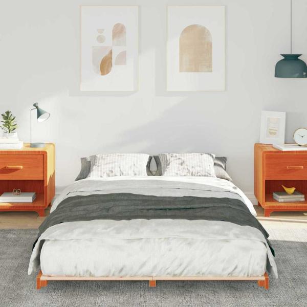 Bodenbettgestell Wachsbraun 135 x 190 cm Massivholz Kiefer