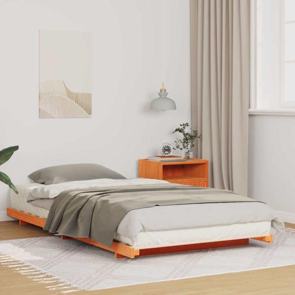 ARDEBO.de - Bodenbettgestell Wachsbraun 90 x 190 cm Massivholz Kiefer