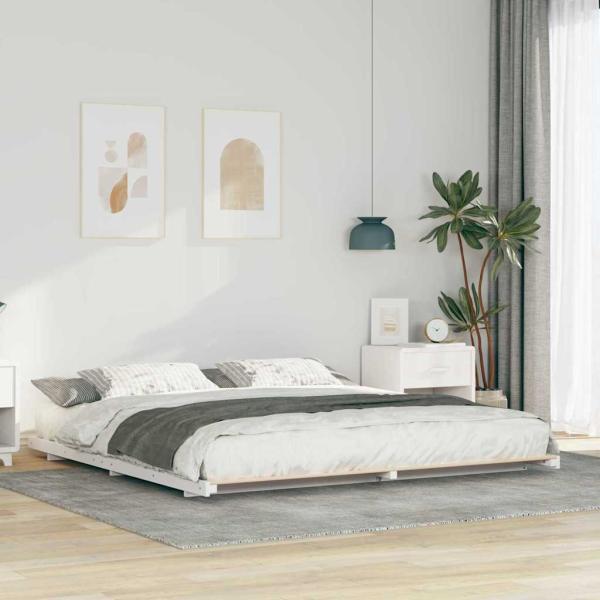 ARDEBO.de - Bodenbettgestell Weiß 180 x 210 cm Massivholz Kiefer